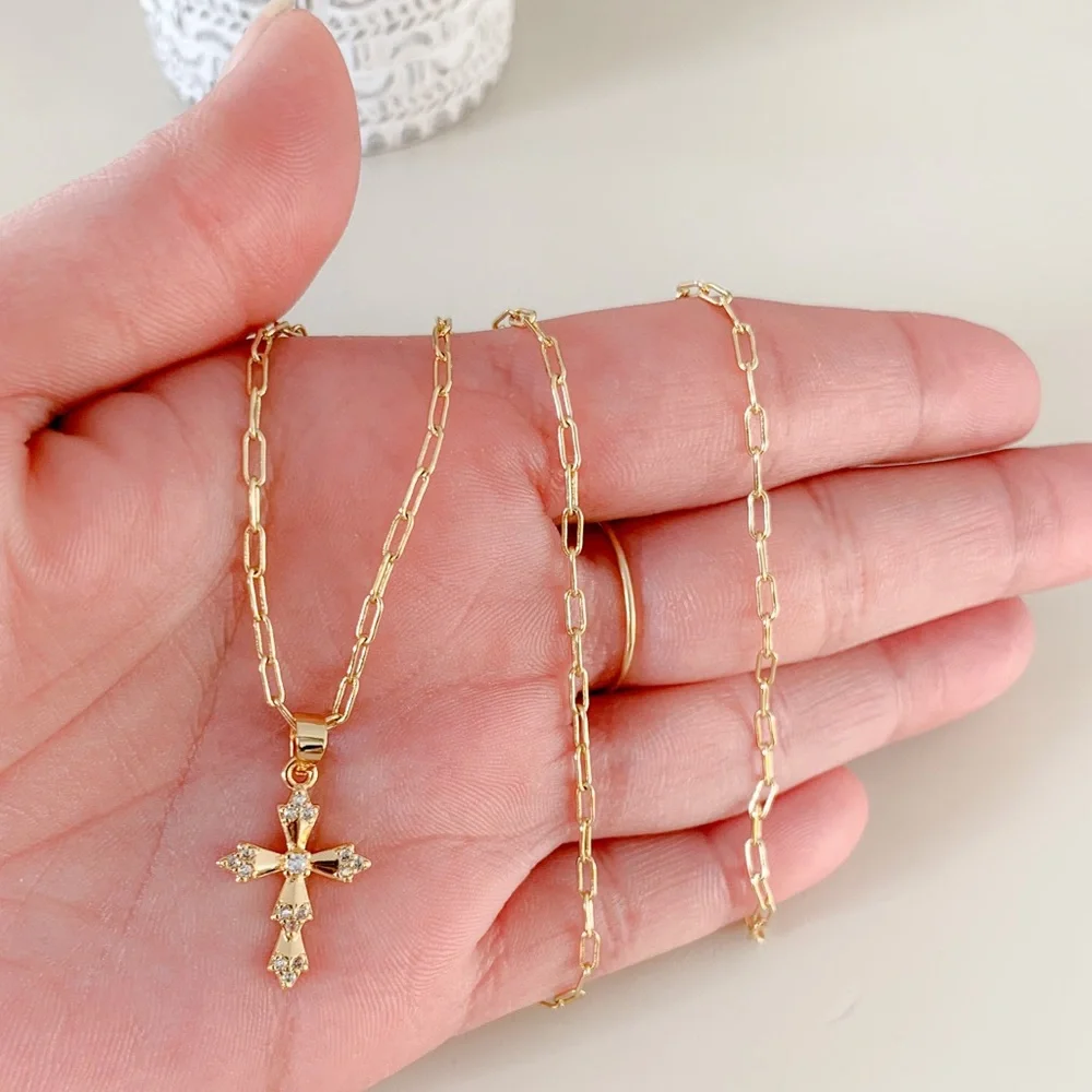 Dainty CZ Cross Necklace | 14k Gold Filled - Picture 11 of 12